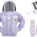 3 Layer Bee Jacket with Fencing Veil and One Pair Gloves Ventilated Sting Proof Beekeeping Jacket for Beekeepers (4X-Large, White)