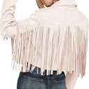 PRETTYGARDEN Women's Fringe Faux Suede Leather Jackets Fall Fashion 2026 Tassel Motorcycle Cropped Coats (Beige White)