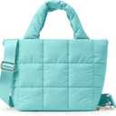 KALIDI Quilted Tote Bag Small Puffer Crossbody Bag for Women Lightweight Nylon Puffy Shoulder Handbag with Adjustable Strap (Blue)
