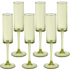 6 Pieces Green Champagne Flutes 6 OZ Straight Sided Wine Glasses Champagne Long Stem Drinking Colored Glasses,Set of 6 Hand Blown Champagne Flutes Goblets for Wedding Cocktail Cups,Cava, Prosecco
