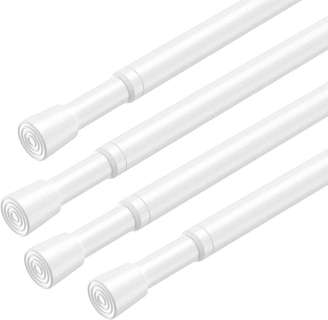 AIZESI Spring Tension Rods Adjustable Tension Curtain Rod Small Tension Rod No Drilling Expandable Spring Loaded Curtain Tension RodWhite,26" to 39"-4Pcs)