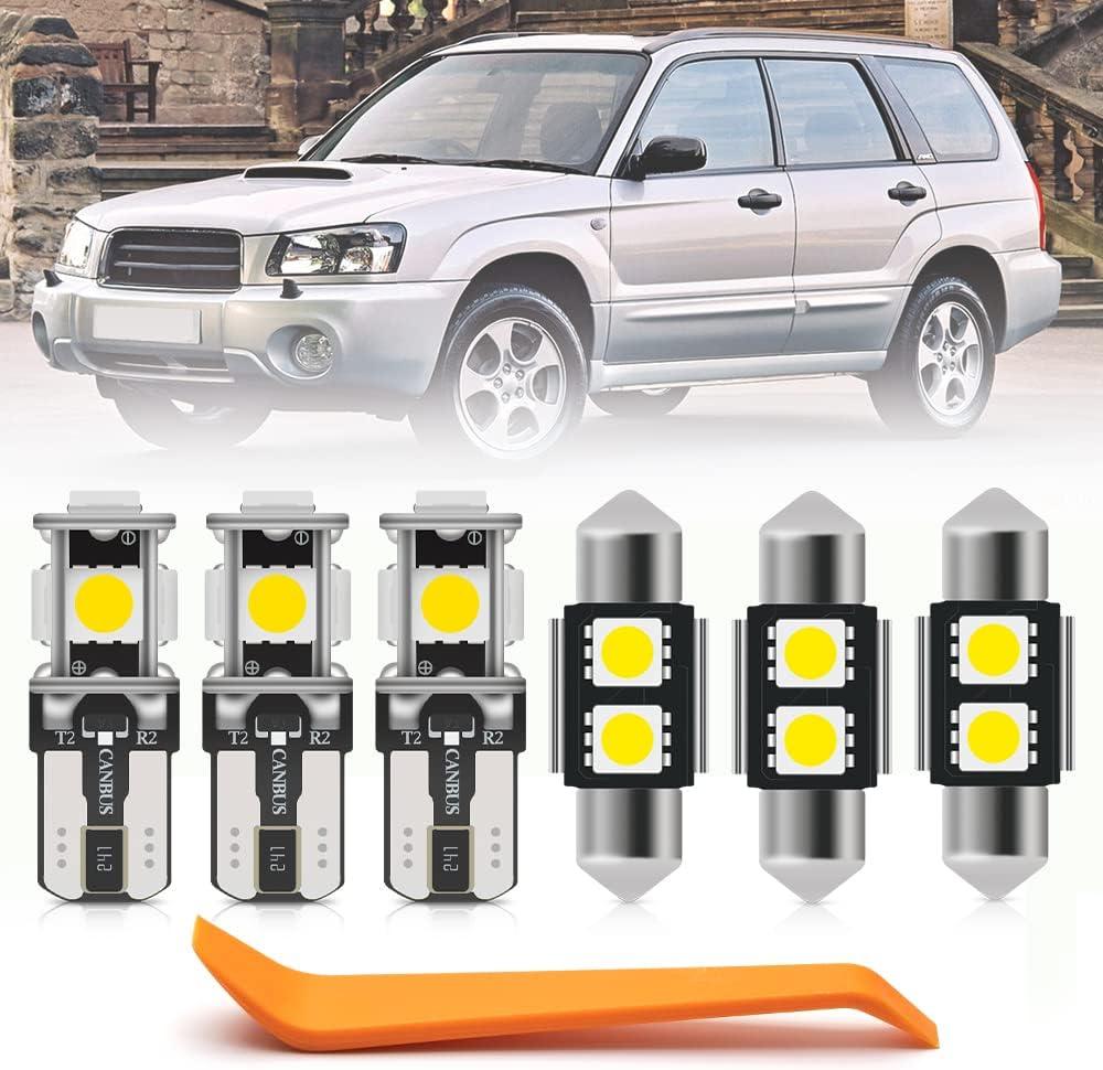 8pcs Interior LED Lights Bulb Kit for Subaru Forester 1998 1999 2000 2001 2002 2003 2004 2005 2006 2007 2008 Super Bright 6000K White LED Interior Light Bulbs Package + Install Tool