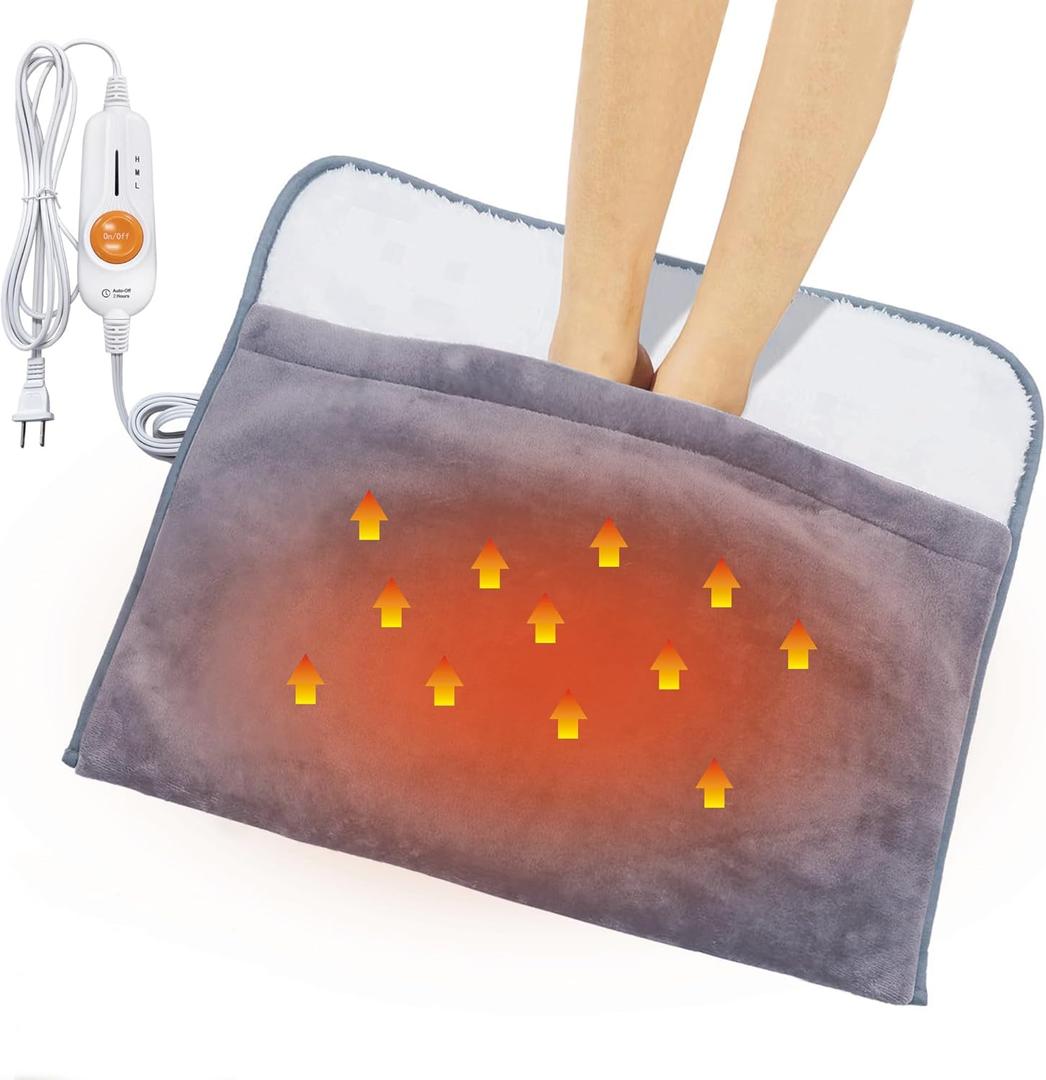 Gintao Heated Electric Foot Warmers for feet,22"20" Foot Heating Pad,Soft Flannel Sherpa Feet Warmers for Women and Men,ETL/FCC Certified, 2H Auto Shut Off,3 Temperature Setting, Perfect Gifts, Gray