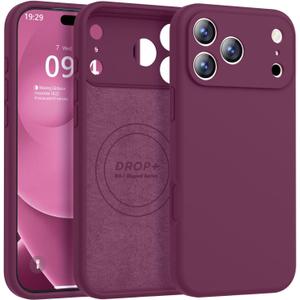 Ktele Magnetic for iPhone 17 Pro Case [Compatible with Magsafe] [Premium Silicone Satin-Smooth Touch] Slim Shockproof Anti-Scratch Microfiber Lining Case, 6.3 inch, WineRed
