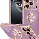 Designed for iPhone 17 Pro Case with Ring Stand, 360 Rotatable Holder Support Magnetic Car Mount Soft TPU Plating with Full-Covered Lens Protection Phone Case for iPhone 17 Pro Purple