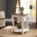 Signature Design by Ashley Realyn Round End Table, Cottage-Style Side Table with Antiqued Two-Tone Finish, Wood & Veneer Construction for Living Room or Bedroom, White/Brown, 26"W x 26"D x 26"H