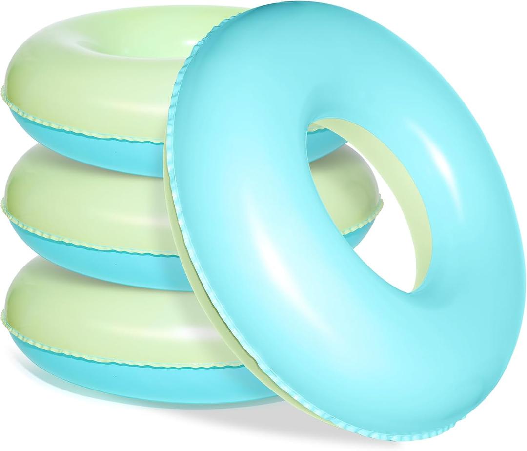 4 Pcs Inflatable Pool Floats for Kids Adults Pastel Inner Tubes Macaron Pool Rings Floaties for Birthday Beach Swimming Shower Bachelorette Party Decorations(Blue,Yellow,28'')