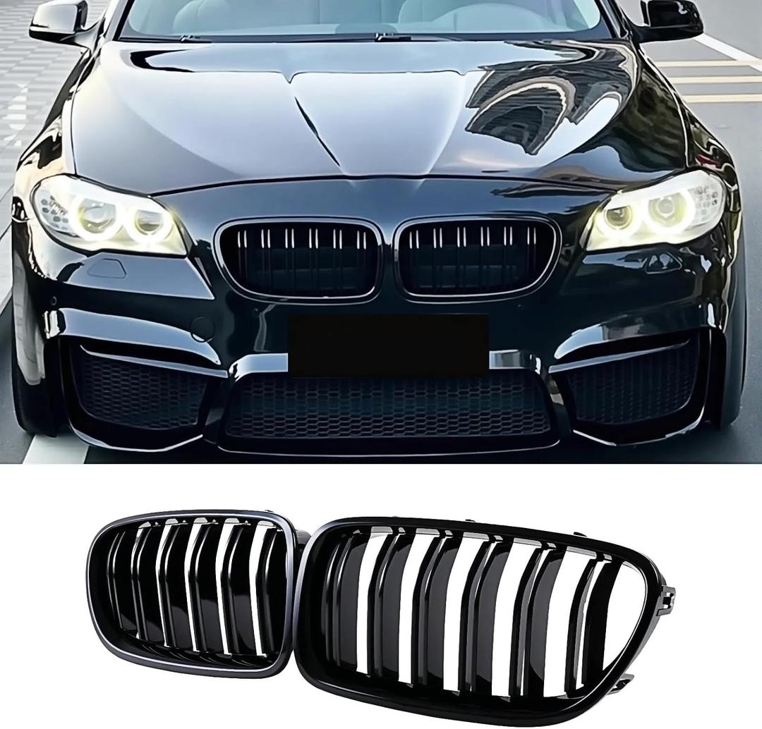 F10 Grille Front Kidney Color Grill Compatible with BMW 5 series F10 F11 M5 2010-2017 Double Slats Gloss Black Grills 2Pcs (For 5er F10 2010-2017)