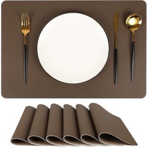 Dark Brown Superfine Leather Placemats Set of 6  Heat Resistant & Waterproof Dining Mats | Non-Slip, Durable, and Easy to Clean Table Mats for Home, Restaurants, Cafs & Offices