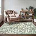 Vintage 3x5 Washable Rug for Entryway, Super Soft Sage Green Beige Entryway Rug Non-Slip, Printed Faux Wool Floral 3x5 Area Rug Thin Floor Carpet for Kitchen, Bedroom, Office, Living Room