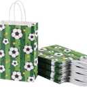 piqiya 24Pcs Soccer Party Favor Paper Bags, Football Themed Party Bags with Handles, Soccer Goodie Bags Back to School Season Gift Bag for Football Themed Party Supplies