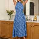 Simplee Womens Summer Halter Maxi Dress Boho Floral Wedding Guest Dress Flowy Sleeveless Long Sundresses with Pockets (Blue, S)