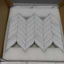 SUNWINGS 10-Sheet Leaf Waterjet Peel and Stick Backsplash, 12.4" x 10.7" White Marble Looks Self-Adhesive Tiles, Stick on Backsplash for Kitchen & Bathroom