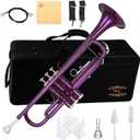 Glory Bb Trumpet - Trumpets for Beginner or Advanced Student with Case, pair of gloves-Purple