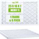 Housmile 16x25x1 Air Filter, MERV 11, MPR 1000, Unique ABS White Plastic Frame, Durable and Easy to Replace, Clean Living Basic Dust, 6 Pack (Exact Size: 24.6" x 15.6" x 0.9")