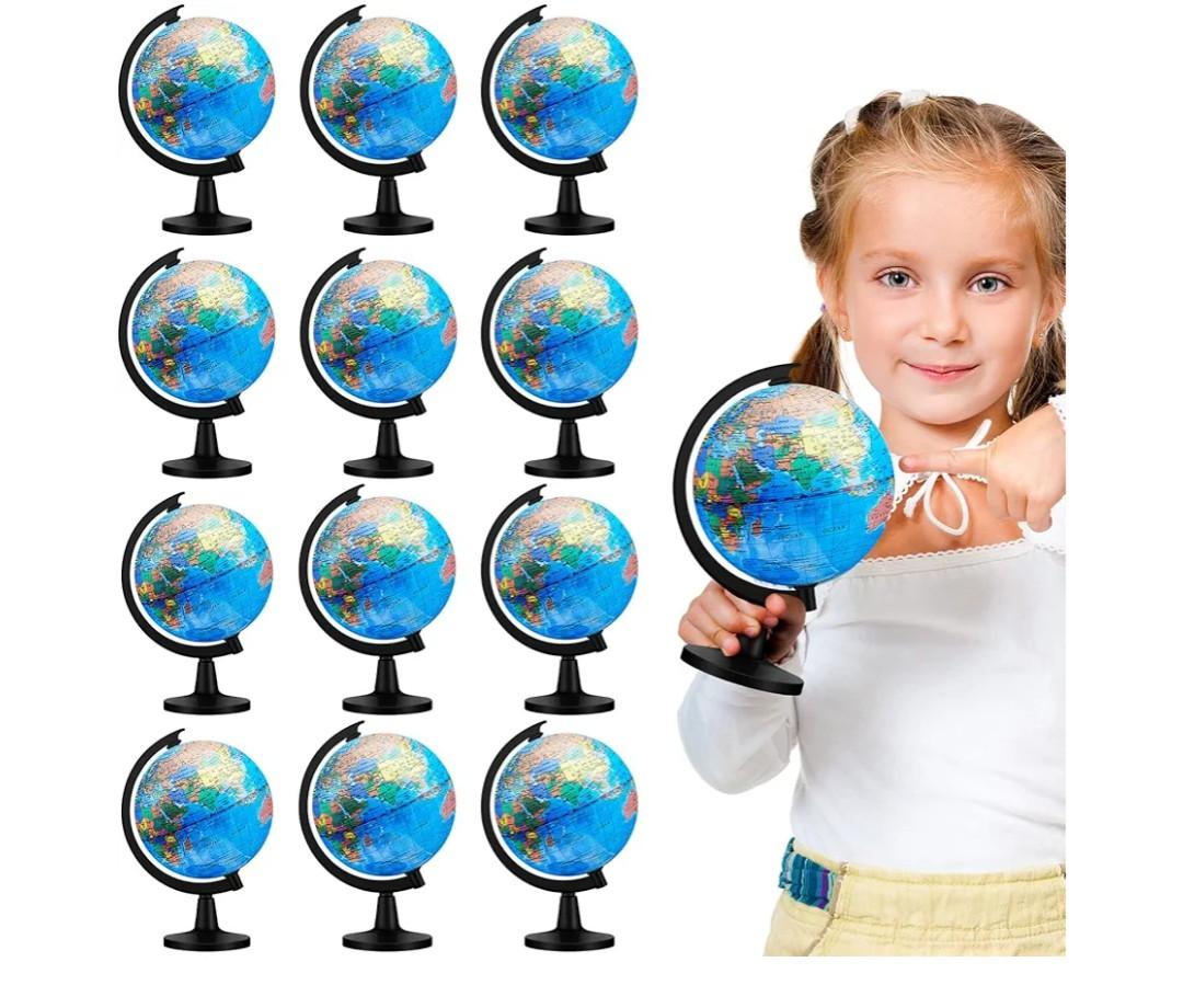 Meooeck 12 Pcs World Globe with Stand 4.6 Inch Geographic World Globe Bulk for Kids Students Learning Educational Classroom Desk Table Decoration, Blue