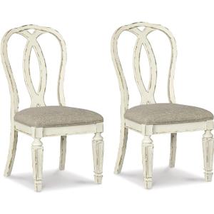 Signature Design by Ashley Realyn French Country Ribbon Back Dining Chair, 2 Count, Chipped White  24"D x 19.5"W x 40.38"H