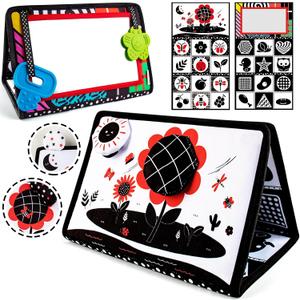 teytoy Tummy Time Mirror Infant Newborn Toys 0-3 Months Brain Developmental Baby Mirror Tummy Time Black and White High Contrast Baby Toys 4 6 9 12 Month Boys Girls Crawling Sensory Toy