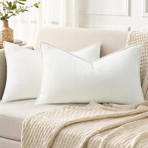 decorUhome Spring Couch Throw Pillow Covers 12x20 Set of 2, Decorative Soft Velvet Neutral Chenille Lumbar Pillow Covers with Elegant Design for Sofa Bed Living Room Home Decor, Cream White