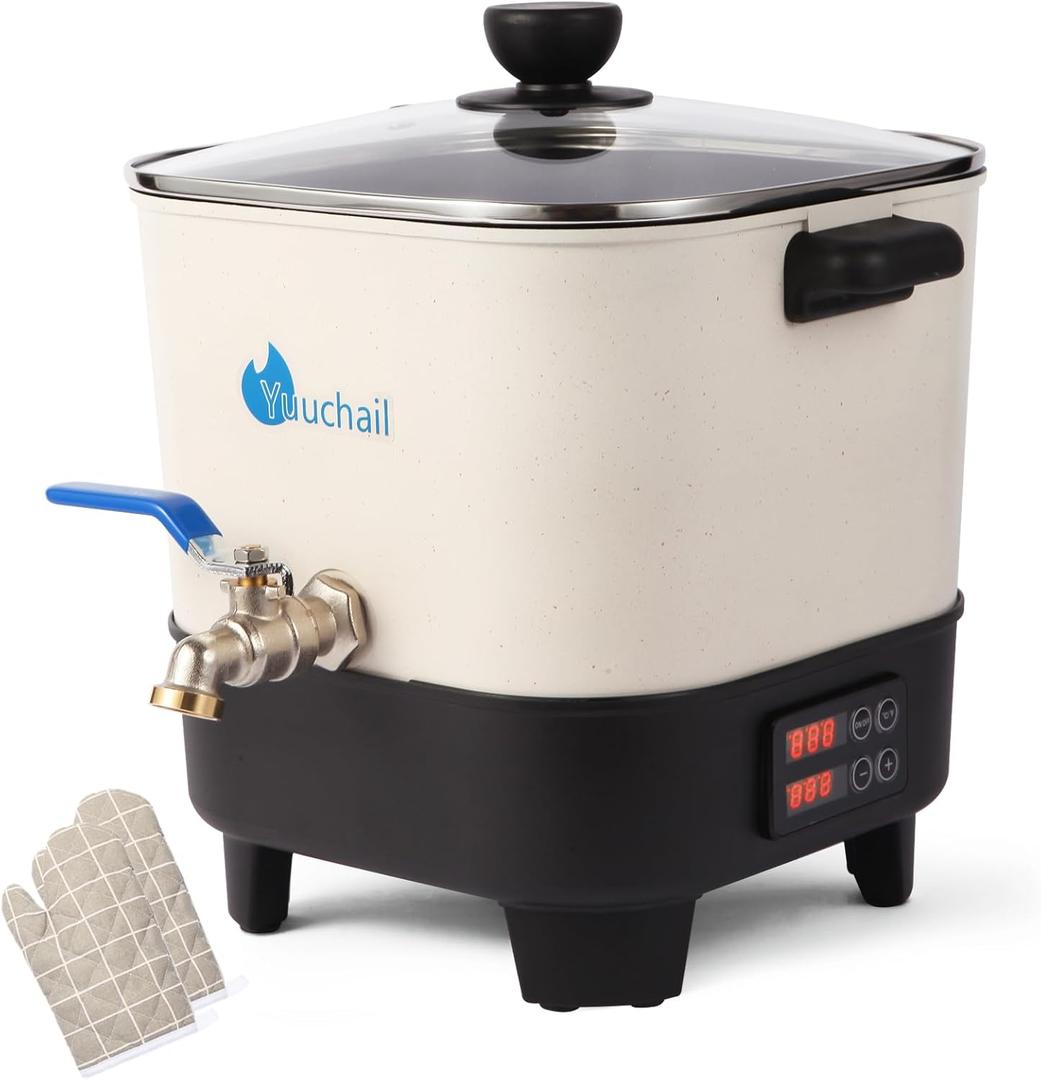 Yuuchail Wax Melter for Candle Making, 7Qts Large Wax Melting Pot with Digital Display & Non-Stick Tilted Bottom Easy Clean Up for Craft or Business