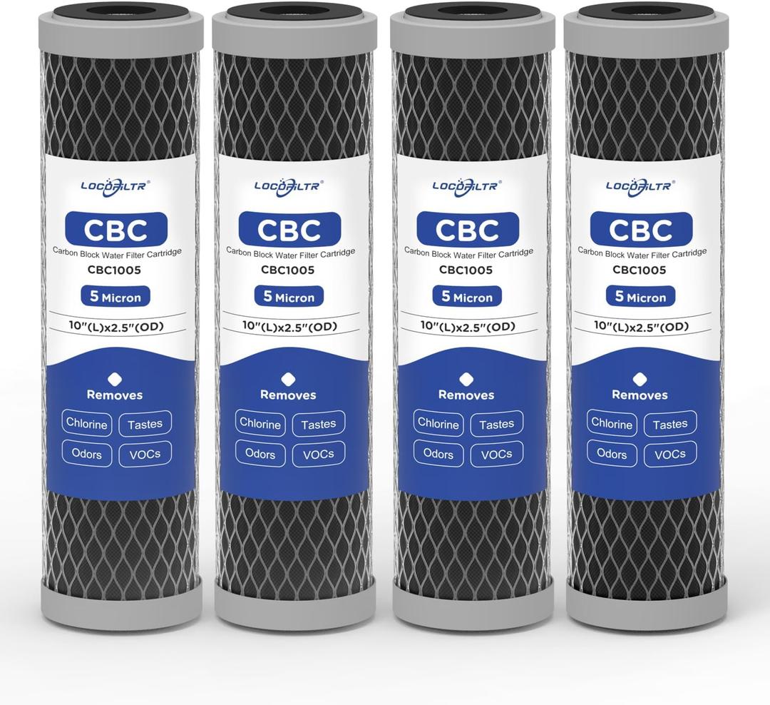 5 Micron 10" x 2.5" Whole House CTO Carbon Block Water Filter Cartridge Replacement for AO-WH-PRE-RCP2, FXWTC, W5CIP, SCWH-5, WFPFC8002, WFPFC9001, WHKF-WHWC, 3WH-STDCW-F02, CB-25-1005 (Pack of 4)