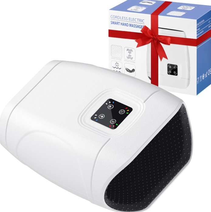 Hand Massager with Heat and Compression, Cordless Electric Hand Massager, 3 Levels Pressure for Finger