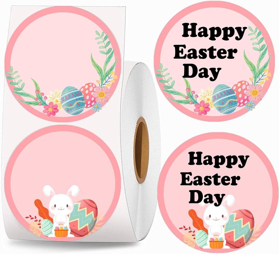 2 x 500pcs 2 Inch Easter Themed Direct Thermal Labels Thermal Stickers | Self-Adhesive Round Direct Thermal Labels for Thermal Label Holiday and The Easter's Day Party