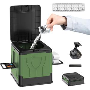 Collapsible Portable Toilet for Camping, Travel, Outdoor, Car, RV & Emergency Use, Potty with Paper Holder for Adults & Kids (Green)