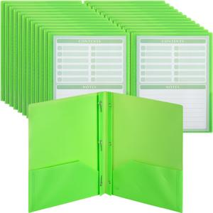 Mr. Pen- Plastic Folders with Pockets and Prongs, 24 Pack, Letter Size | Green, Flexible Plastic Folders with Prongs, Clear Front Pocket and Card Slot