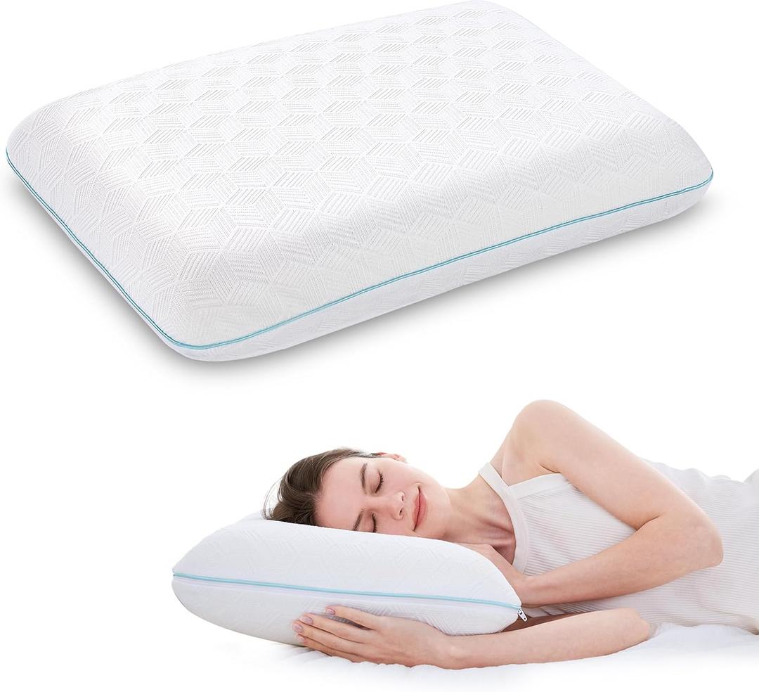 EGOHOME Standard Bed Pillow Size-Memory Foam Made in USA-for Side, Back and Stomach Sleepers, Neck Support with Washable & Removable Cover, Medium Soft, 1 Pack, White 4 Pound