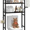 Simple Trending Over The Toilet Storage Rack with Toilet Paper Holder, Heavy Duty Metal 3 Tier Bathroom Organizer Shelf with 3 Hooks,Black