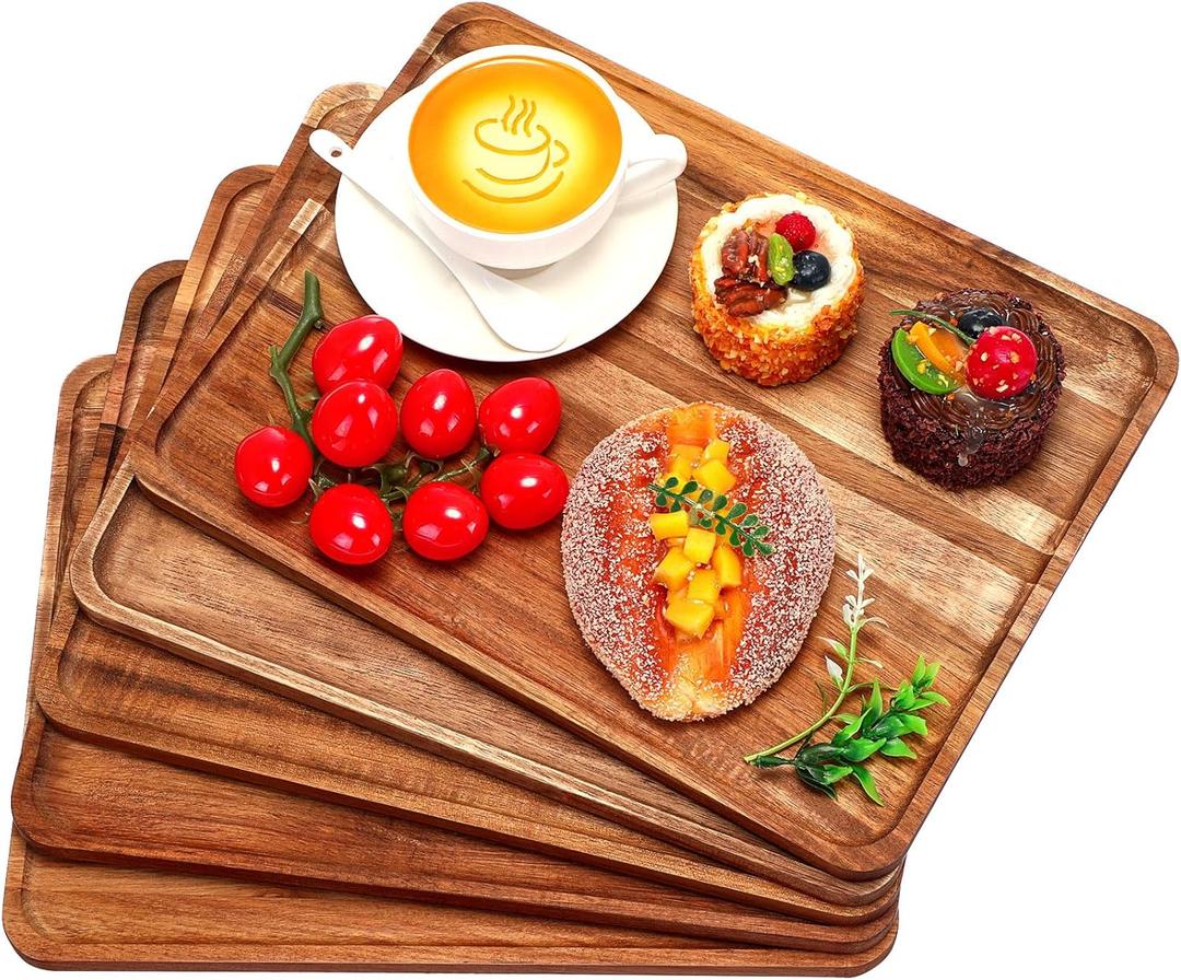 Roowest 5 Pack Solid Acacia Wood Serving Trays Rectangular Wooden Board for Food Appetizer Serving Tray Plates for Vegetables Fruit Charcuterie Cheese Platters Home Decor(13 x 9 Inch)