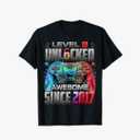 Level 8 Unlocked Awesome Since 2017 8th Birthday Gaming T-Shirt S