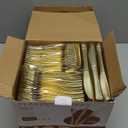 N9R 500PCS Gold Plastic Silverware - Gold Plastic Cutlery Set Disposable Flatware Dinnerware -200 Forks, 150 Spoons, 150 Knives for Party, Birthday, Wedding Utensils