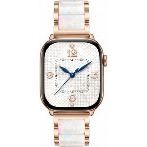 V.R.HOPE Apple Watch Band for Women 42mm 44mm 45mm 46mm 49mm Fashion Rose Gold Stainless Steel Metal Strap with Resin Inlay, Fashion Bracelet Compatible with iWatch Series Ultra3/11/10/9/8/7/6/SE (Fluorescent White+Rose Gold)