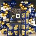 Graduation Party Decorations Class Of 2026,Navy Blue and Gold Graduation Decorations 2026 Boxes Balloon Arch With Letters 2026 Grad So Proud Of You for College Party Graduation Party Supplies