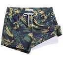 maamgic Mens Swim Trunks with Compression Liner Short Stretch Mens Bathing Suit Quick Dry Swimming Trunks Swimsuit Green White Large