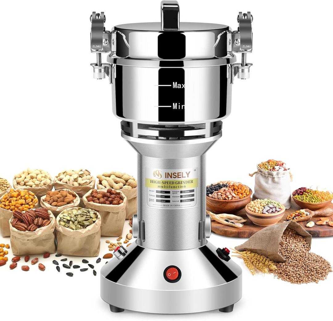 Grain Mill 150g, flour mill grinder for home, Electric Stainless Steel Grain Grinder for Wheat, Spices, Coffee, Corn and Other Dry Food Grinders for Kitchen