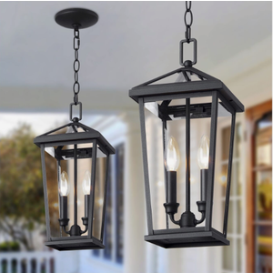 MO&OK Large Outdoor Pendant Light Fixtures,Height Adjustable Porch Lights, Black 