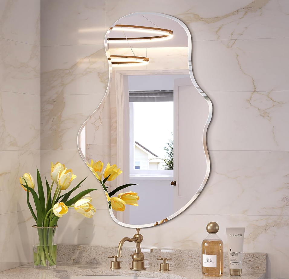 Wiserset Irregular Wall Mirror, 20”x36” Asymmetrical Wall Mirror, Frameless Asymmetrical Mirrors for Bathroom Entry Way Bedroom Living Room