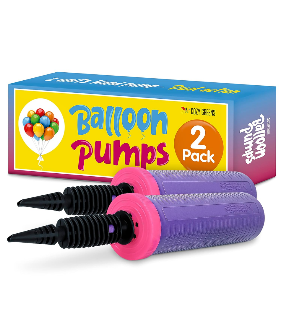 Balloon Pump Hand Held, Inflator Air Pump for Balloons - 2Way Dual Action, 2Pack: Friends can Help - Easy to Use, 100% Lifetime Satisfaction - Sturdy Ballon Inflator Pump, Set of 2 pack
