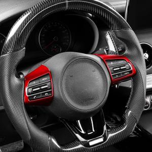 Car Steering Wheel Button Panel Frame Cover Decor Sticker Compatible with Kia Stinger 2017-2024 Accessories (Glossy Red Style)