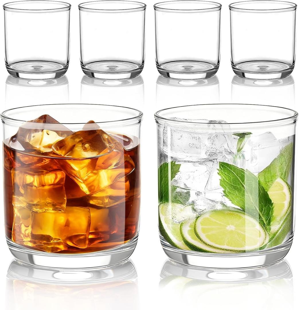 Kyraton Old Fashioned Whiskey Glasses Set of 6, PET Clear Plastic 11.5oz Heavy Duty Unbreakable Water Glasses Cup Tumbler Glassware for Beer, Milk, Scotch, Juice, Cocktail.