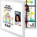 Americanflat Kids Art Frame with Two Openings and Storage - Use as 8.5x11 Picture Frame for Kids Art Display and One 4x6 Photo - My Mini Masterpiece - Changeable Display - White