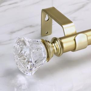 Gold Curtain Rod Set with Crystal-clear Diamond Pattern Finials, 72-144 inch, Standard Single Drapery Rod for 1 Pack, 7/8 inch diameter, Adjustable Length