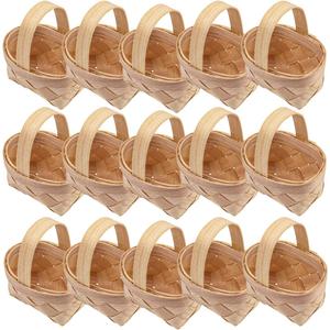 15Pcs Mini Bamboo Woven Baskets with Handles - Ideal for Wedding Party Favors, Ornaments and Crafts
