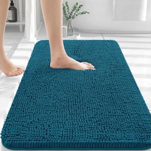 OLANLY Bathroom Rugs 36x24, Extra Soft Absorbent Chenille Bath Rugs, Rubber Backing Quick Dry, Machine Washable Bath Mats for Bathroom Floor, Tub and Shower, Home Decor Accessories, Peacock Blue