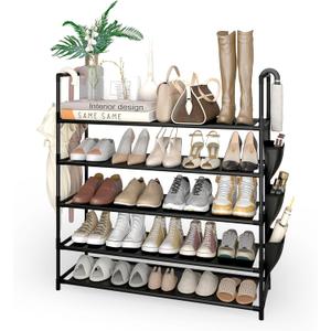 5 Tier Shoe Rack with Side Pocket,Metal Black Shoe Organizer Storage Shelf for 20-25 Pairs,Free Standing Shoe Rack Organizer for Front Door Entryway,Closet,Hallway,Bedroom,Small Spaces 5 Tier Shoe Rack with Side Pocket,Metal Black Shoe Organizer Storage Shelf for 20-25 Pairs,Free Standing Shoe Rack Organizer for Front Door Entryway,Closet,Hallway,Bedroom,Small Spaces