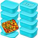 Nuogo 8 Pcs 6 Cup Silicone Freezer Trays with Lid Soup Containers Reusable Freezer Silicone Molds Rectangle Containers Ice Trays for Sauces Stews Curries, Lake Blue
