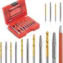 14 Pieces Screw Extractor Kit, 37# Cr-Mo & 6542 Hss Steel Cobalt Left Hand Drill Bits Set for Removing Broken Bolt and Rounded Nut, Ez Out Stripped Screw Set with Center Punch